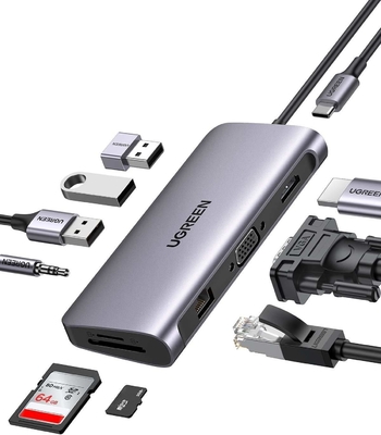 Good price USB C Hub, 10-in-1 USB-C Docking Station, 4K-HDMI& VGA Dual Monitor, 1Gbps Ethernet,100W PD, 3 3.0 Ports,3.5mm Audio Jack online