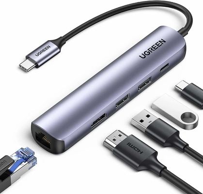Good price USB C Hub 60Hz 5-in-1 Gigabit Ethernet Adapter with 4K HD-MI PD 100W Fast Charging and 2 USB 3.0 Type C Multiport Adapter online