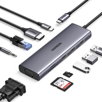 Good price USB C Hub, 10-in-1 USB-C Dongle with 4K-HDMI & VGA Dual Monitor,1Gbps Ethernet,100W PD,3 USB 3.0 Ports,3.5mm Audio Jack online