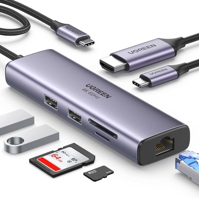 Good price 7 in 1 USB C Hub Gigabit Ethernet Adapter 100W PD Charging, USB A Data Ports, SD/TF Card Reader online
