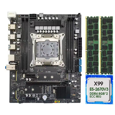 Good price Customized X99 motherboard LGA 2011 set kit with Xeon E5 2670V3 CPU 16G 2*8G DDR4 RECC RAM 2133Mhz M-ATX NVME M.2 online